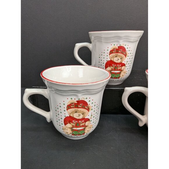 Vintage Tienshan Stoneware Theodore Bears Navidad 8 Oz Coffee Tea Cups Lot of 3 - Picture 2 of 8